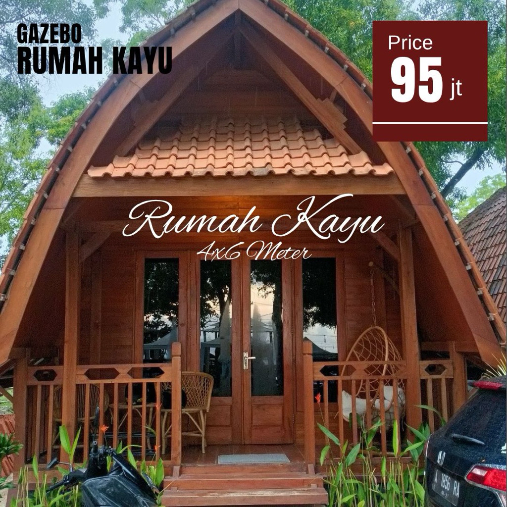 rumah lumbung kayu jati minimalis atap genteng