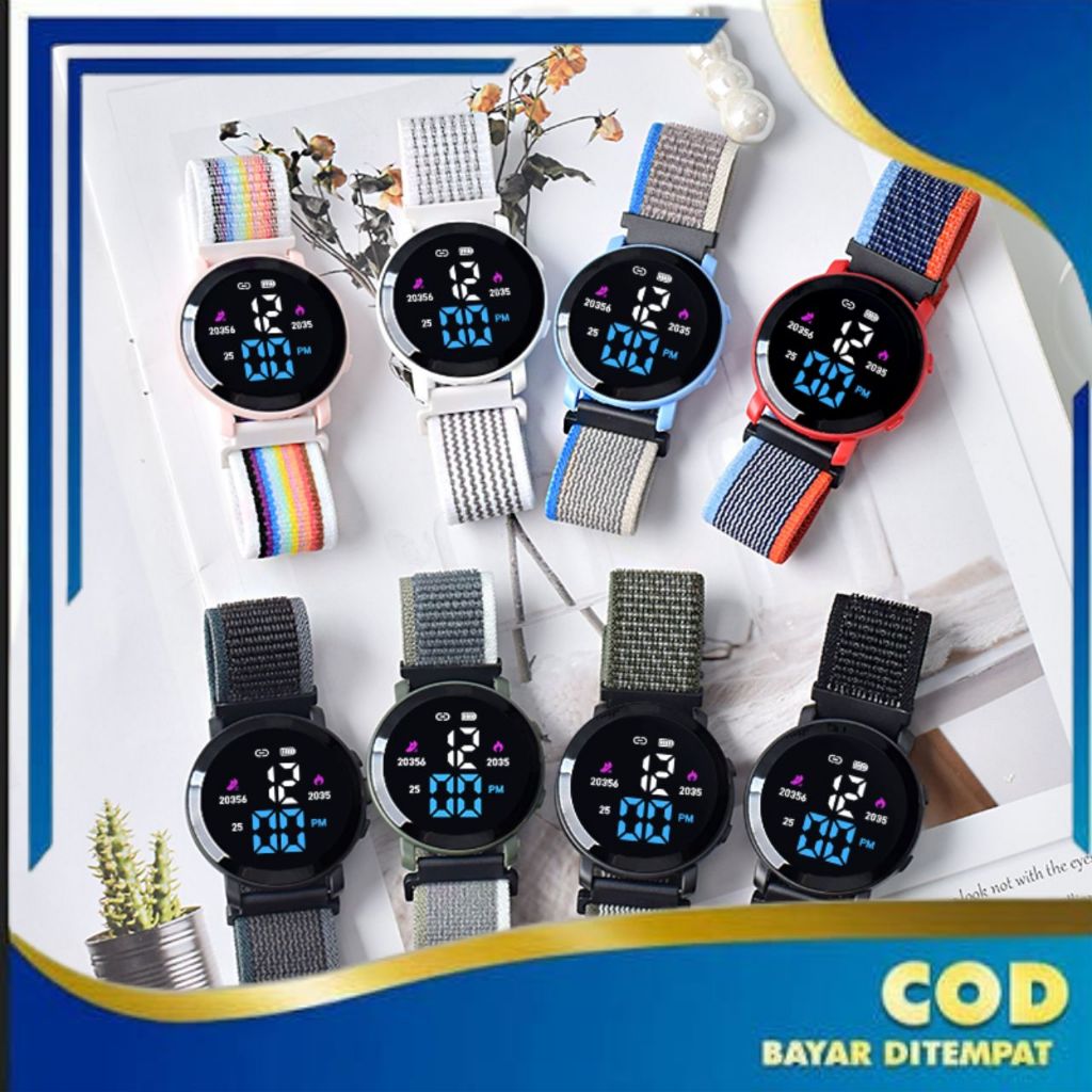Jam bulat Digital Watch Strap Kanvas Jam Tangan LED Jam Tangan Kanvas J204