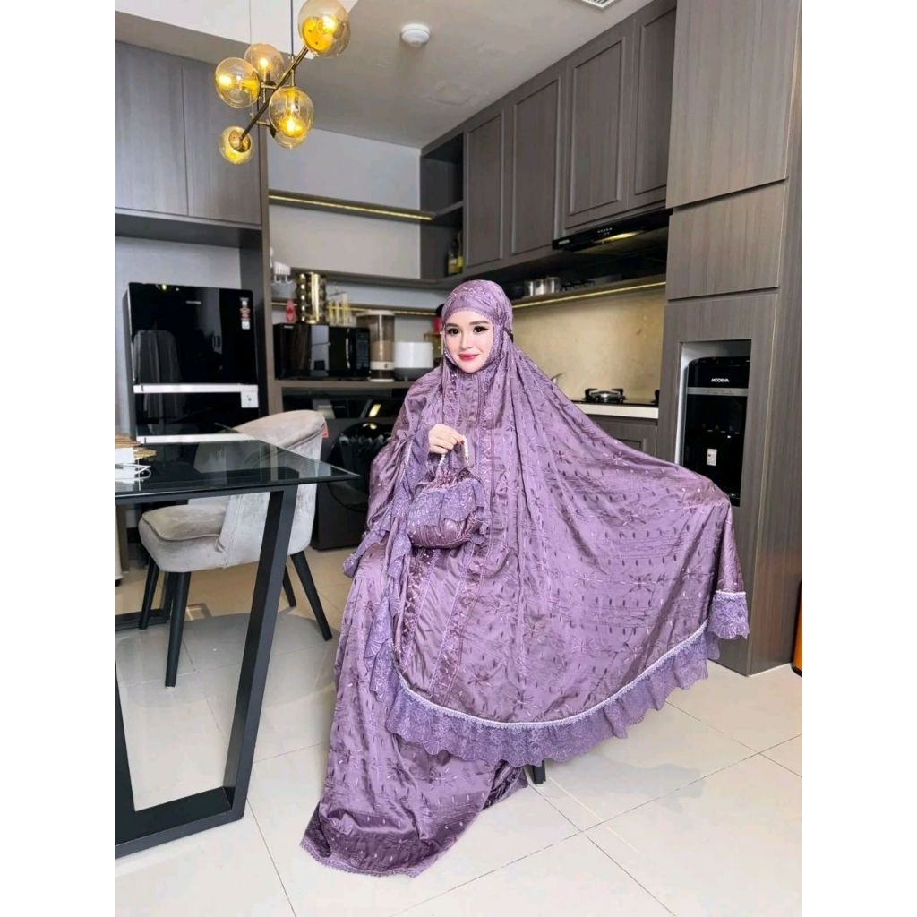 RAYNA - Nina Mukena Silk Bordir Lilac - Mukena Cantik Premium