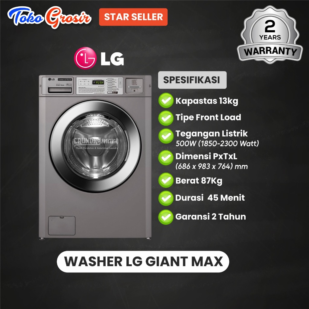 MESIN CUCI LAUNDRY/MESIN CUCI FRONT LOADING LG GIANT C 13 KG FH609FDP