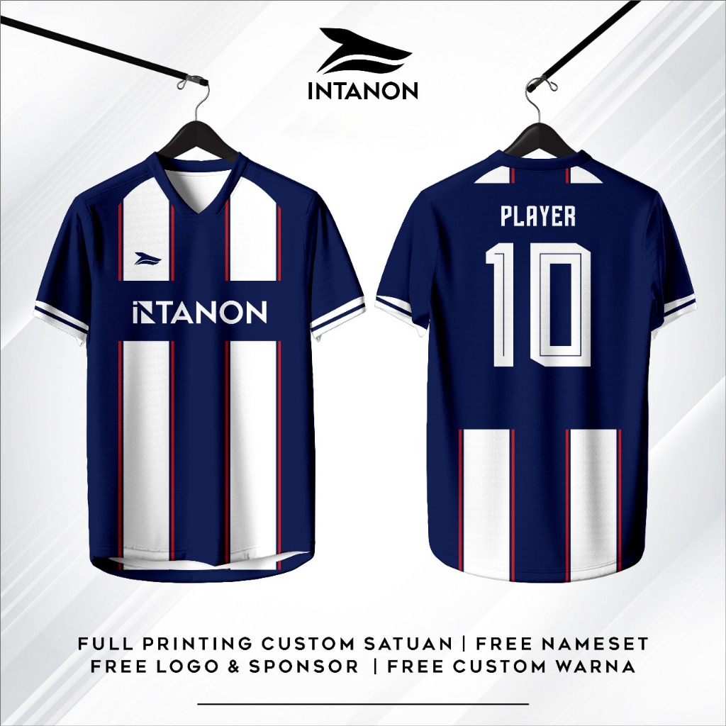 Jersey Futsal Biru Navy Putih Full Printing - Navy White Gride - Jersey Tim Futsal Modern Elegan