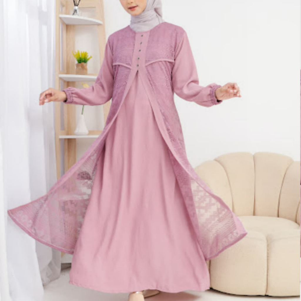 Gamis Dress Oversize Wanita Mixx Brukat Polos - Fashion Muslim Wanita By Azka Collection