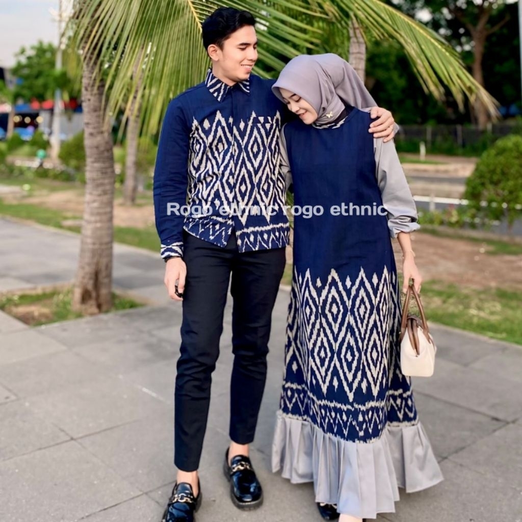 GAMIS KARINA SERIES NAVY - BAJU TENUN COUPLE - COUPLE DRESS KARINA NAVY - SET COUPLE GAMIS LEBARAN