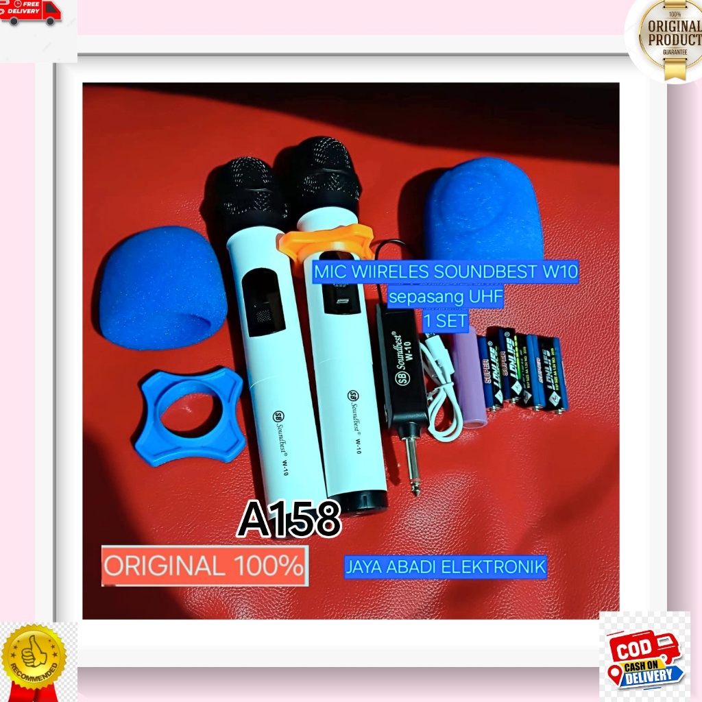 A158 MIC DUAL SEPASANG 1 SET KARAOKE VOKAL VOCAL  SOUNDBEST W10 SOUND BEST Microphone Wireles Resive