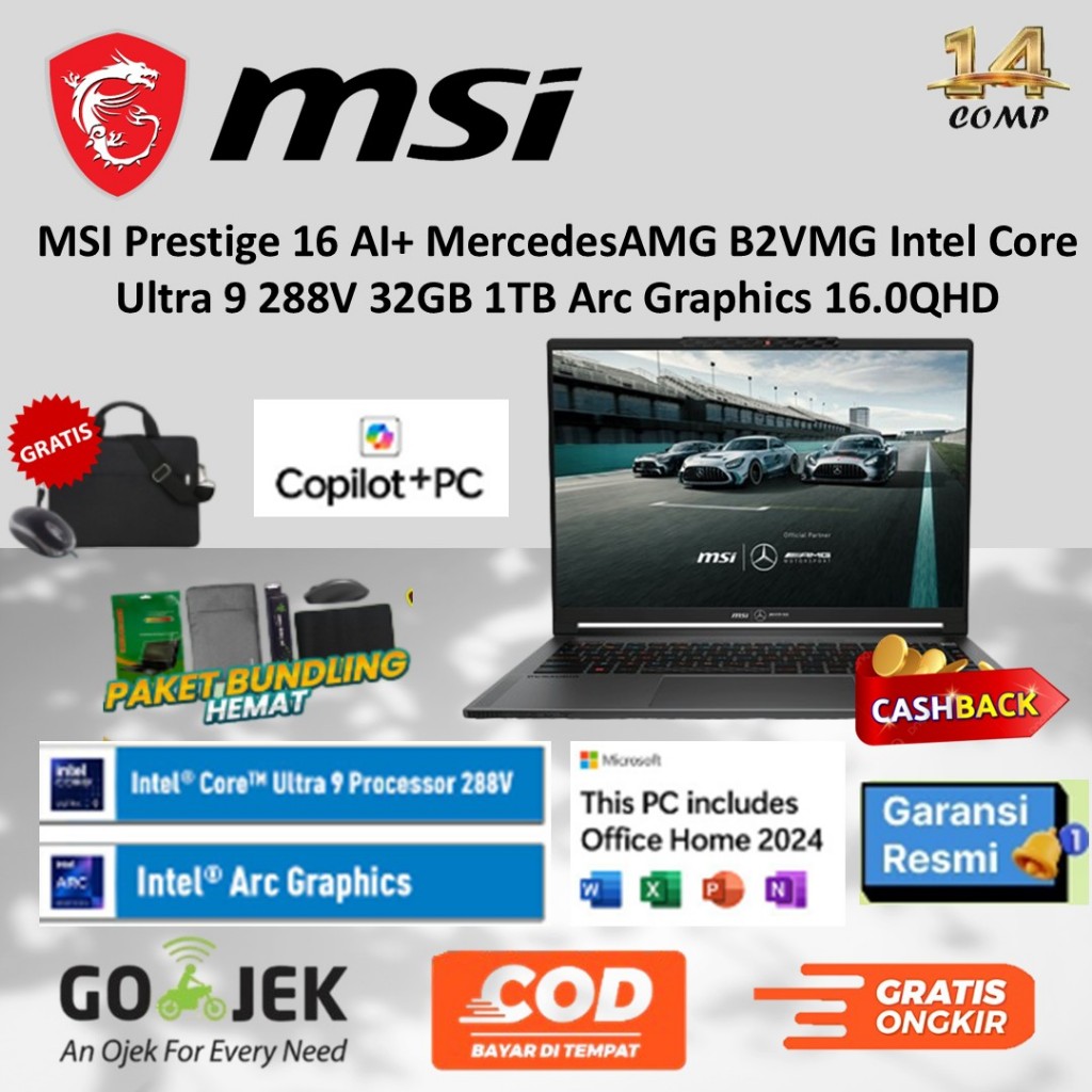 MSI Prestige 16 AI+ MercedesAMG B2VMG Intel Core Ultra 9 288V 32GB 1TB Arc Graphics 16.0QHD