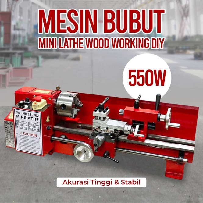 Mesin Bubut Mini Lathe Wood Metal Working DIY 550W CJ0618 OSSIEAO