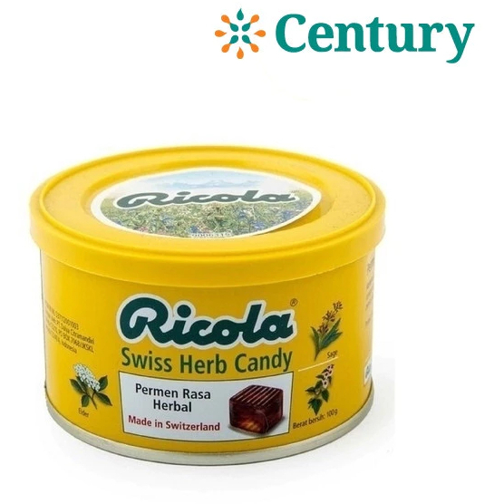 RICOLA HERB CANDY TIN 100 GR /PERMEN/ PERMEN TENGGOROKAN / RICOLA PERMEN