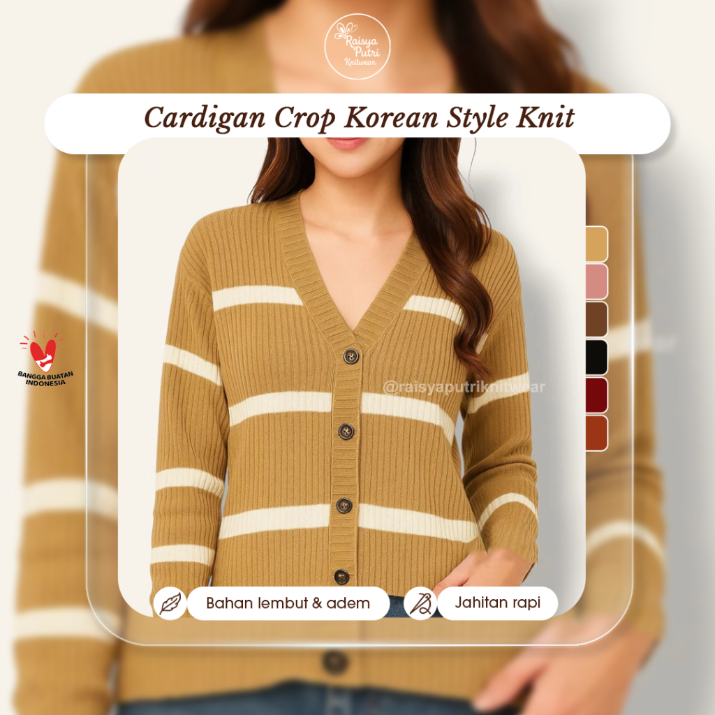 Cardigan Crop Top Rajut Wanita Knit Lengan Panjang V-Neck Korean Style Tebal Halus