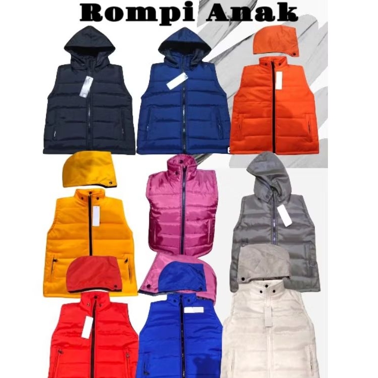 Jaket rompi parasut anak hooddie polos
