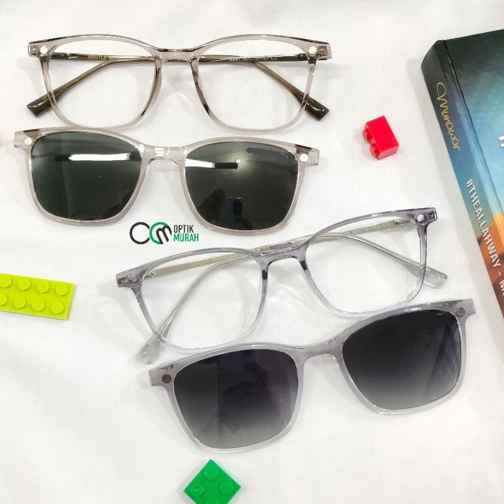 Frame kacamata cowok cewek kotak plastik tangkai besi free clip on sun glasses polarized 2281