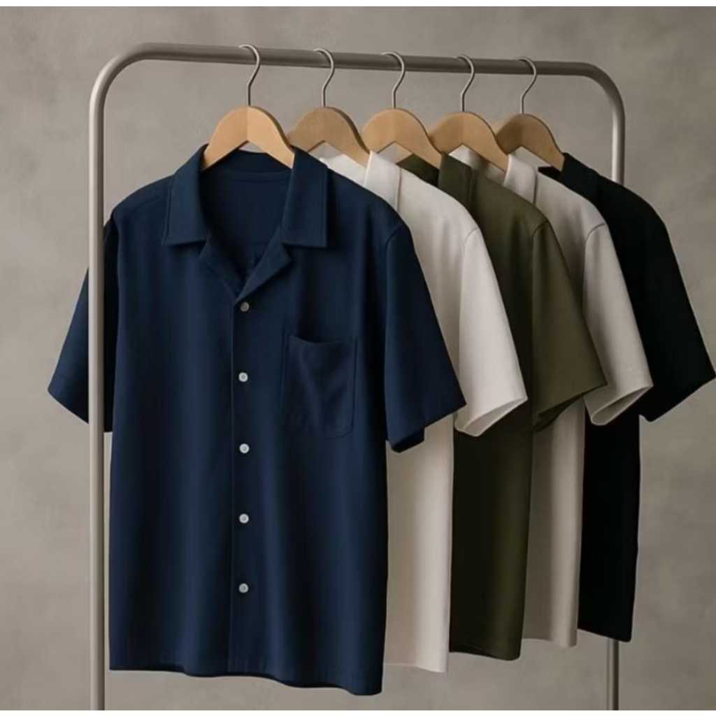 Baju Kemeja polos Pria Lengan Pendek Jumbo Slimfit Premium Distro Atasan Hem Cowok Hitam