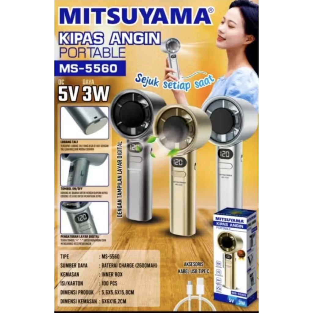 KIPAS ANGIN PORTABLE MITSUYAMA MS 5560 LAYAR DIGITAL BATERAI BESAR