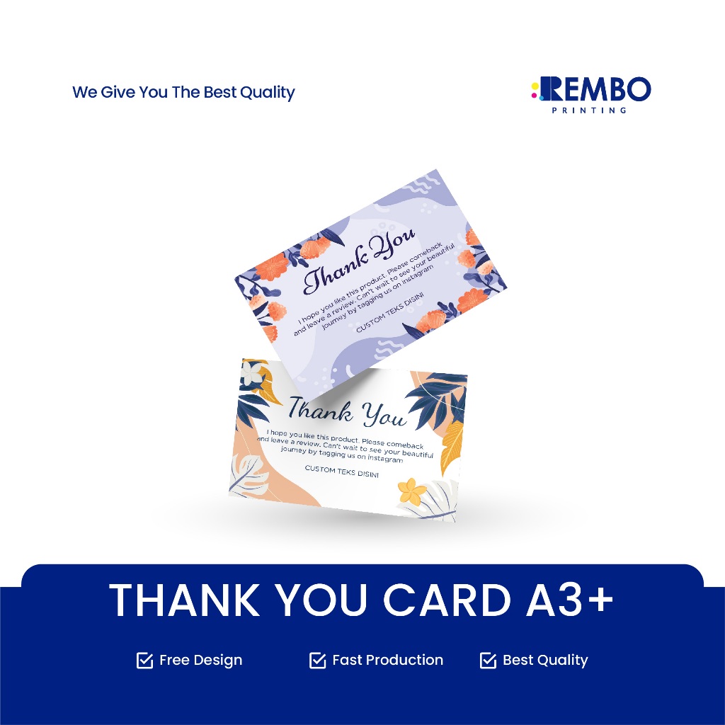 Thank You Card / A3+ (Ukuran Custom) - Thankyou Card - Kartu Ucapan - Kartu Undangan
