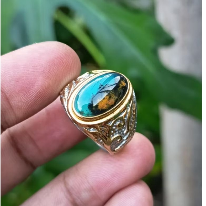 cicin batu akik bacan doko kembang 3D biru kristal original size 9