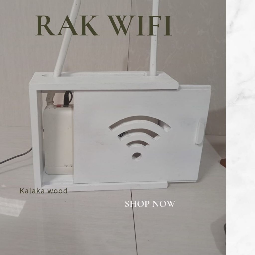 rak wifi | rak penyimpanan router wifi kayu mahoni cat putih