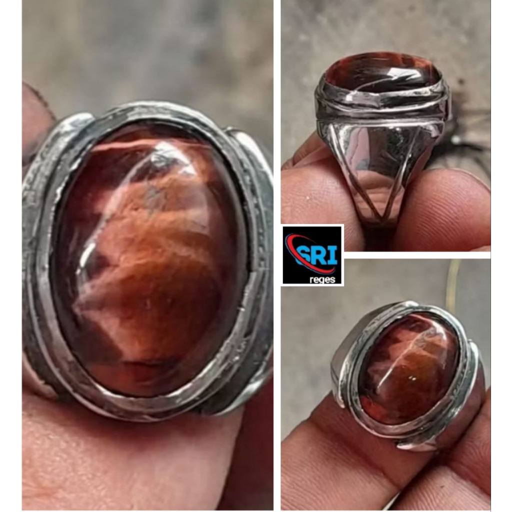 CINCIN AKIK BATU TIGEREYE MERAH 18X13mm ORIGINAL NATURAL ASLI BATU ALAM