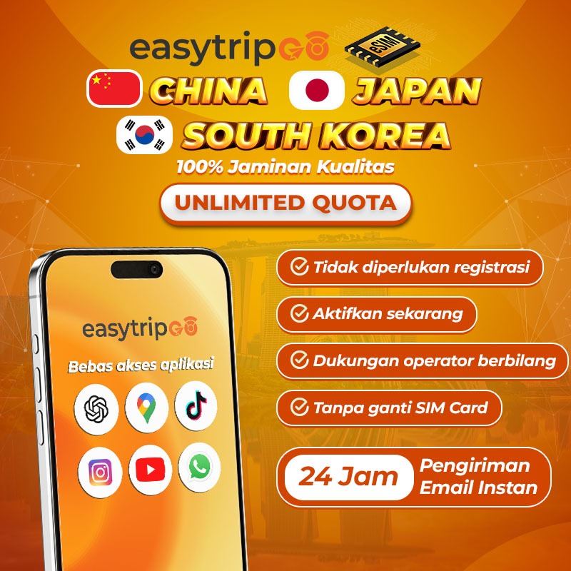 Easytripgo eSIM China+Japan+Korea 3GB-20GB Unlimited Kuota Unlimited Internet Data| Travel eSIM