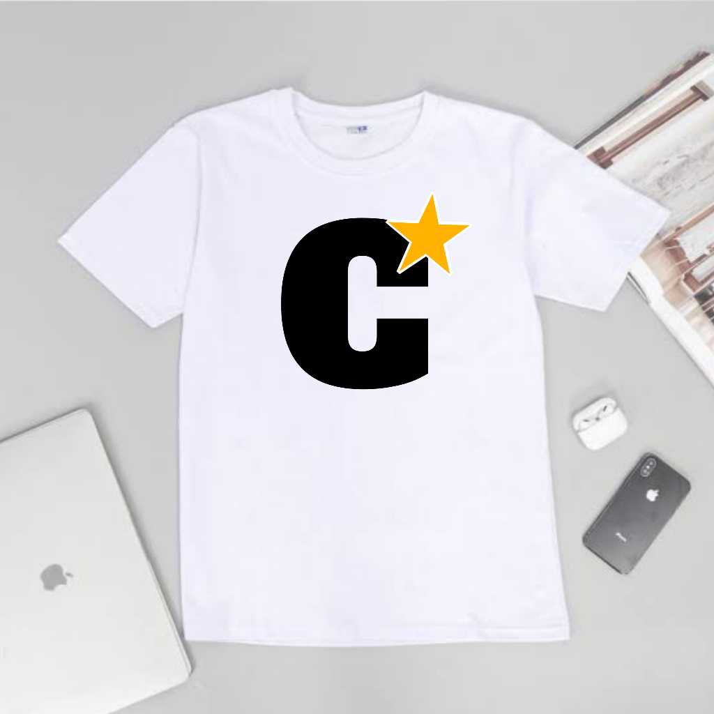 Logo Inisial Nama Huruf C Gold Star Baju Kaos Distro Premium Pria Wanita Combed30s