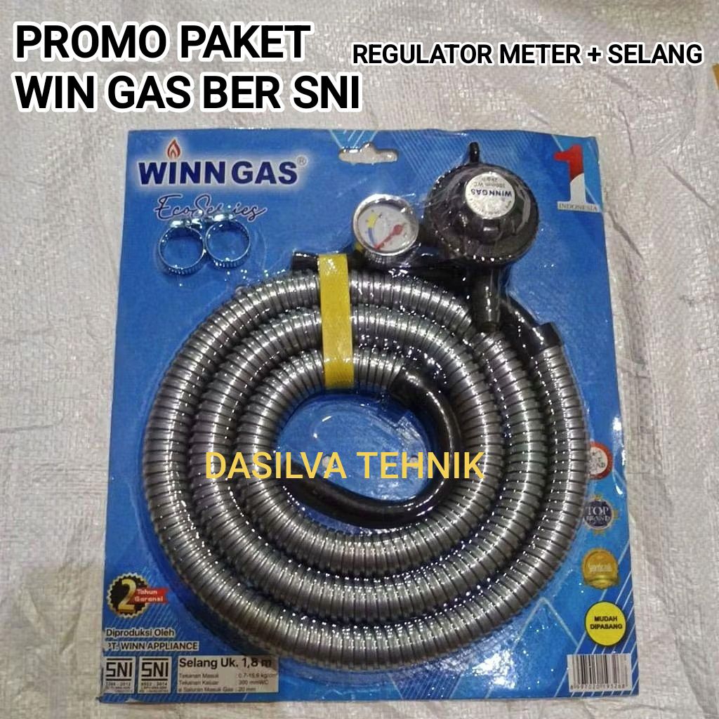 PROMO SELANG GAS PAKET WINNGAS + REGULATOR METER ORI BER SNI# WIN GAS / SELANG GAS LPG ANTI BOCOR SN