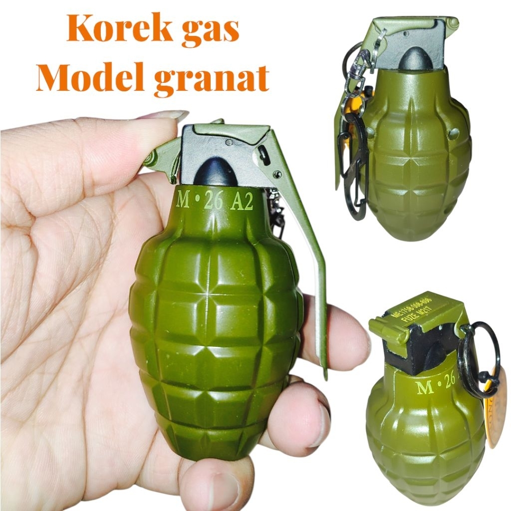 Pemantik api Korek gas model granat dapat diisi ulang gas menghasilkan api bara gantungan korek mode