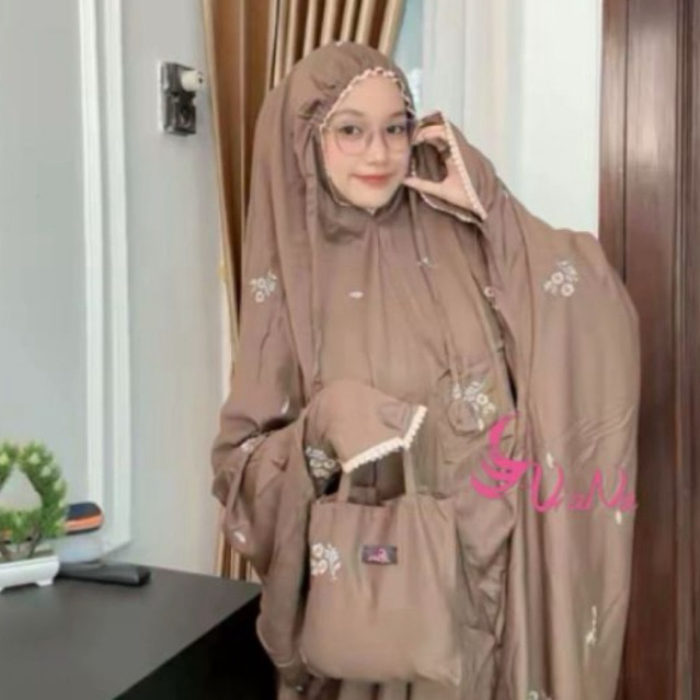 Ani'ana Official - MUKENA TERUSAN BORDIR BAHAN RAYON TWIL PREMIUM KBI MOTIF BUNGA KECIL CANTIK BORDI