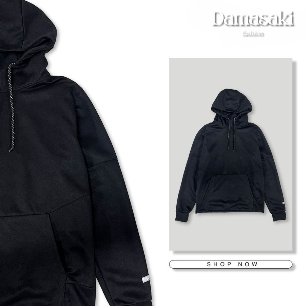 Damasaki Hoodie Pria Hitam Polos Logo Black Original