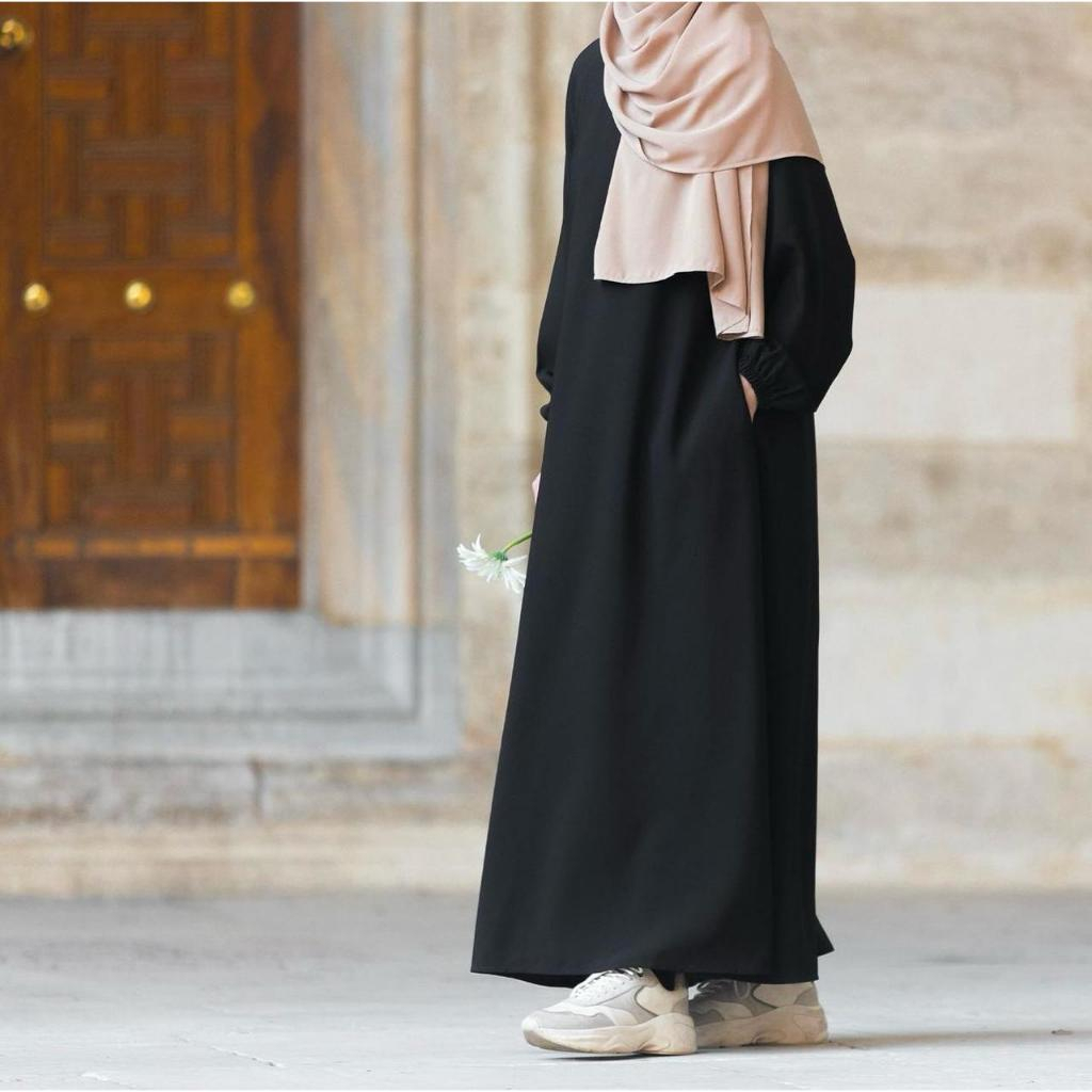 GM04 _ gamis hitam polos premium bahan jetblack size S M L XL baju muslim syari