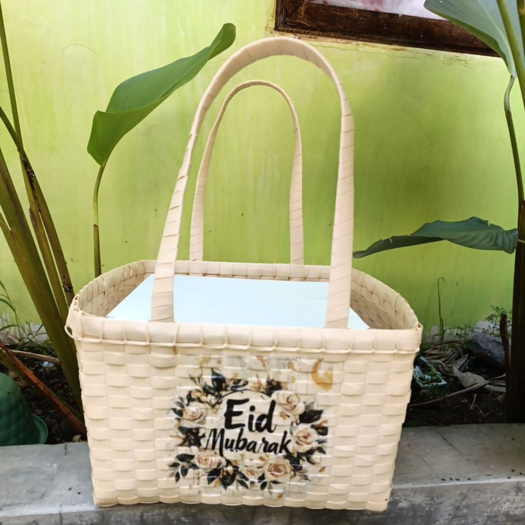 tas anyaman decoupage kotak 22x22 , tas nasi kotak 22*22, tas hajatan