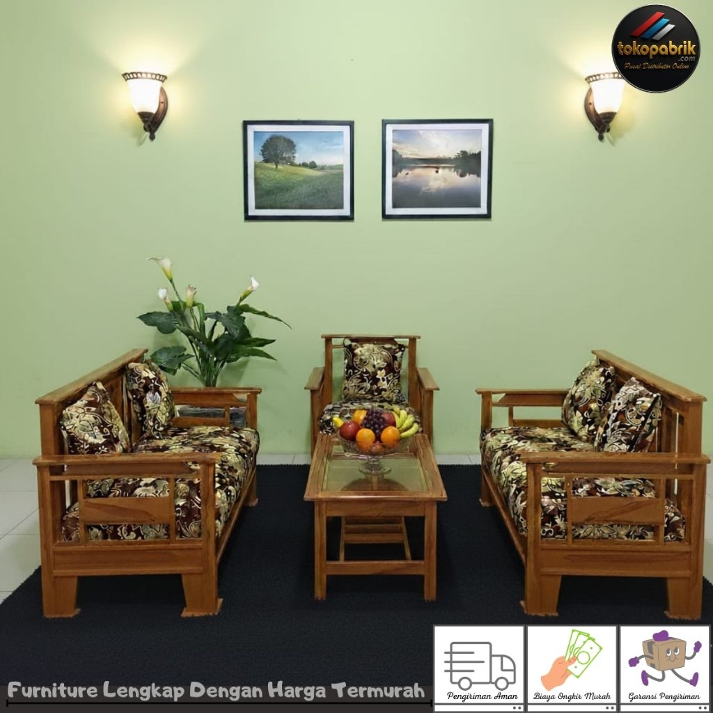 Kursi Kayu 221 Set Meja Kaca / Sofa Tamu 221 / Sopa Tamu Minimalis Murah Bandung Subang Cirebon