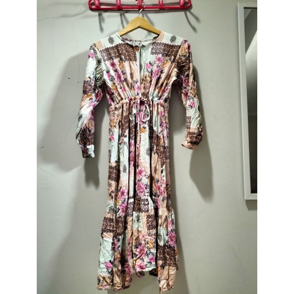 DRESS TUNIK KATUN RAYON SERUT MOTIF BUNGA LUCU PL
