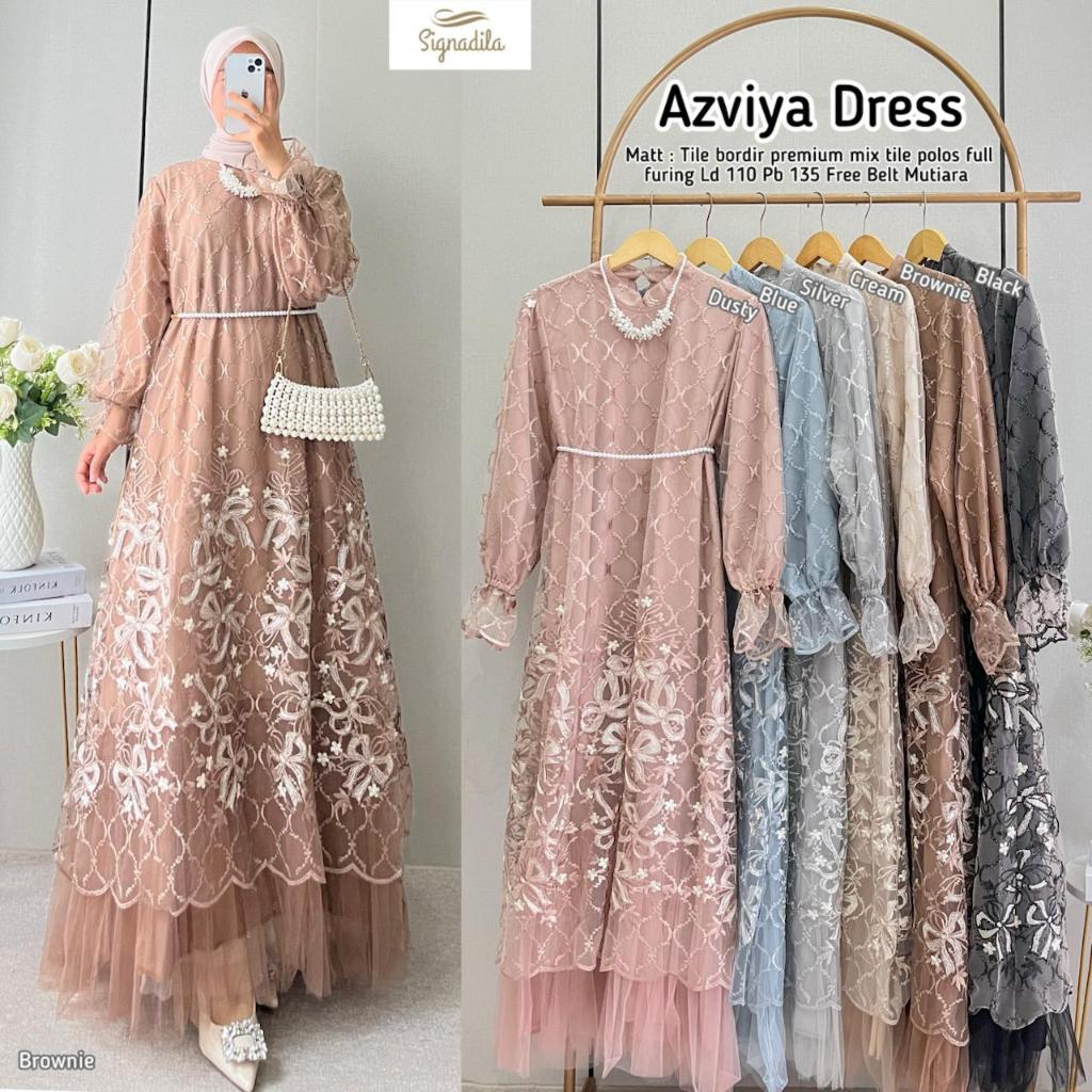 AZVIYA DRESS SIGNADILLA / DRESS MAXI WANITA BAHAN TILE BORDIR MIX TILE POLOS PREMIUM