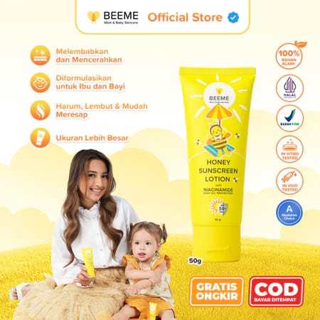 Beeme Honey Sunscreen Lotion with Niacinamide SPF 50+ / Lotion Sunscreen Ibu Dan Bayi