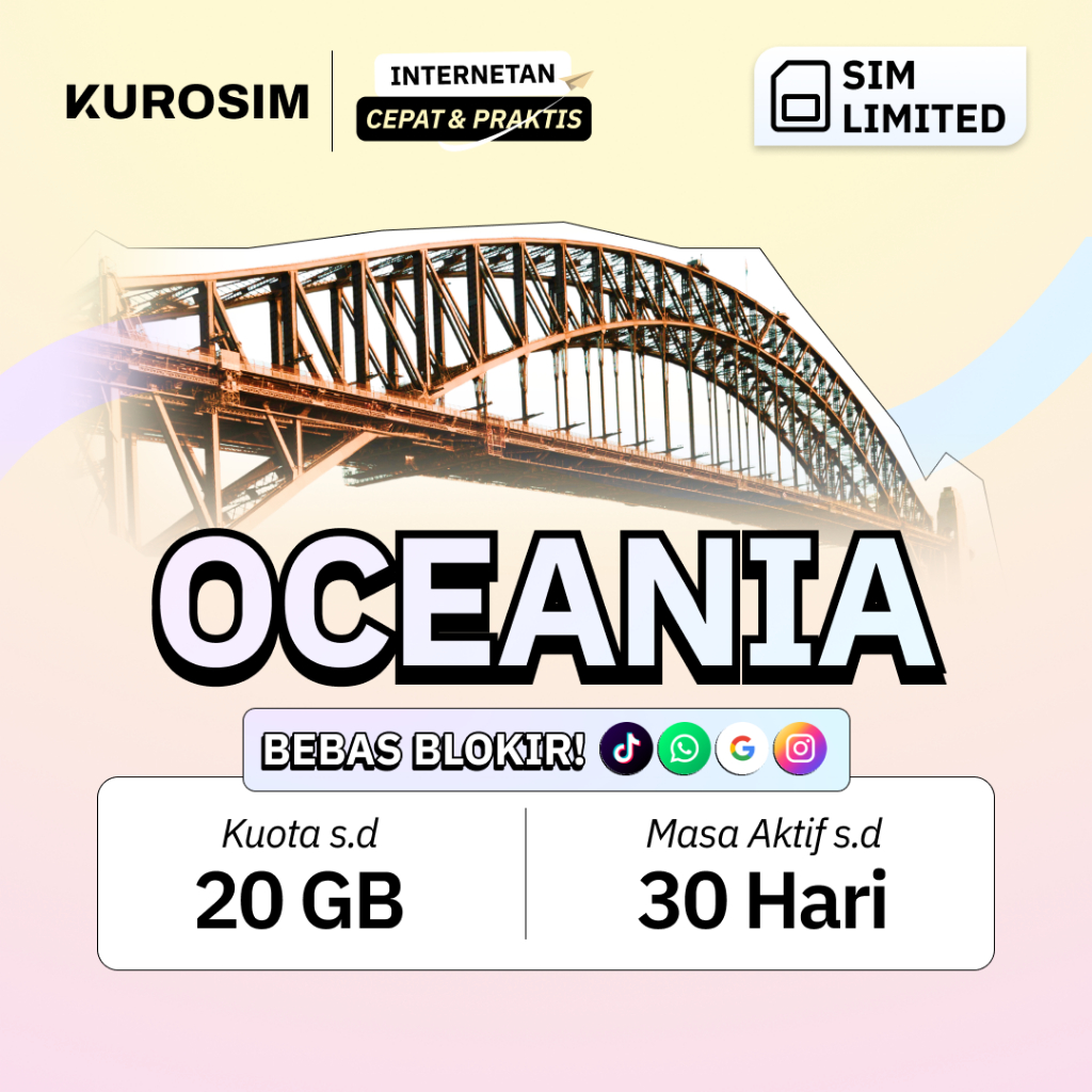 Kartu SIM Australia New Zealand KUROSIM | SIM Card Oceania Selandia Baru Data Roaming Optus Vodafone