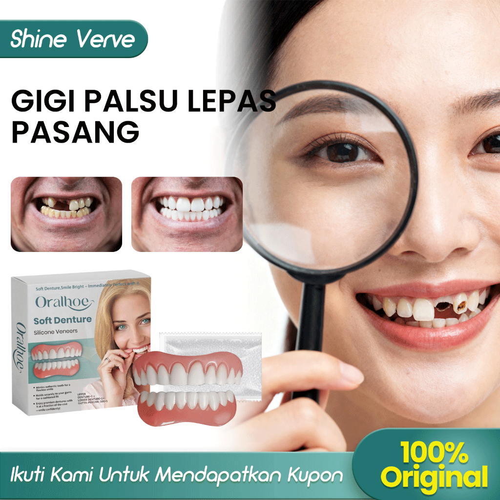 Oralhoe Gigi Palsu Lepas Pasang 1set Gigi Palsu Senyum Sempurna Gigi Veneer Gigi Palsu Instan Langsu