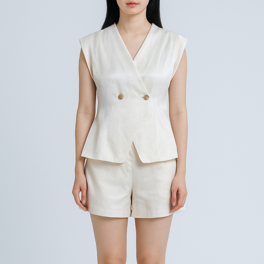 LUNORA - Adele Set Setelan Blazer Wanita Tanpa Lengan Elegant Look Premium Cream