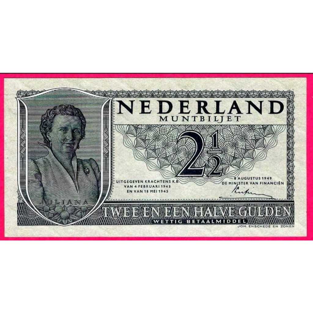 Netherland 2 1/2 Gulden 1945 UNC-Original-Gress