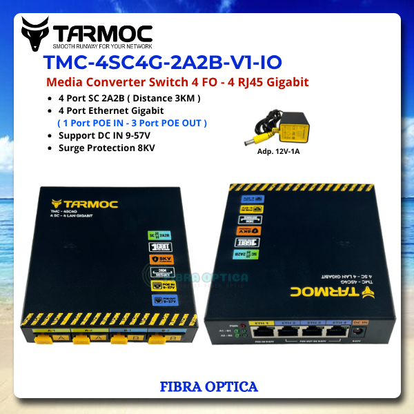 Tarmoc TMC-4SC4G-2A2B-V1-IO | Media Converter 4 FO 4 LAN / 4FO 4LAN 4SC 4LAN 4 SC 4 LAN Gigabit POE 