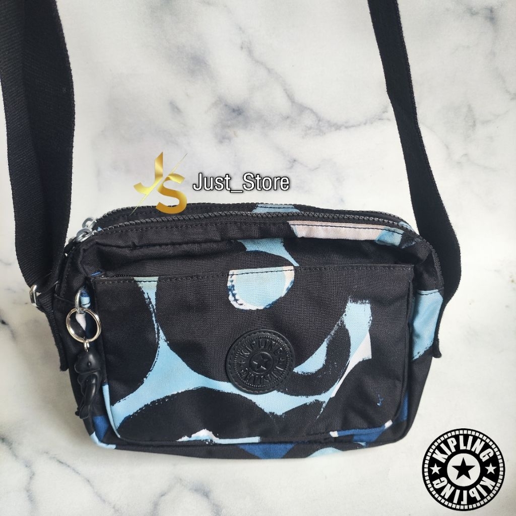 (Preloved) Tas Kipling Original - Abanu M Three Zip Blue Nylon Paint