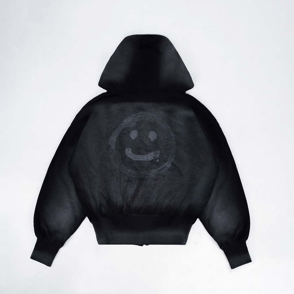 FAITH FADE - Smiley Spray Boxy Zip Hoodie