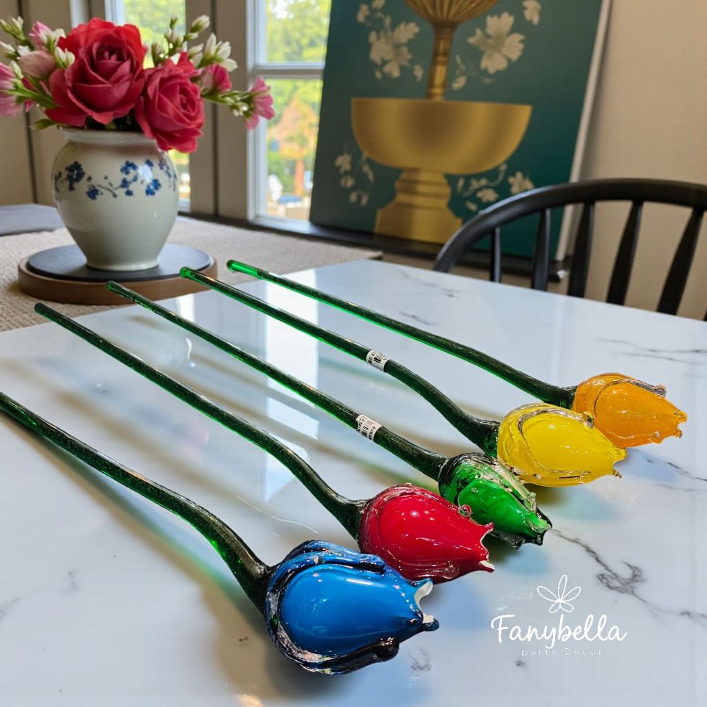 (PROMO 5.5) Bunga Kaca Tulip Kristal 49 cm kaca Mewah Panjang Ukuran