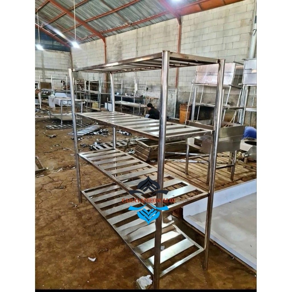 Rak peniris MBG 4 susun stainless 201 / 4 rak susun stainless mbg / rak stainless
