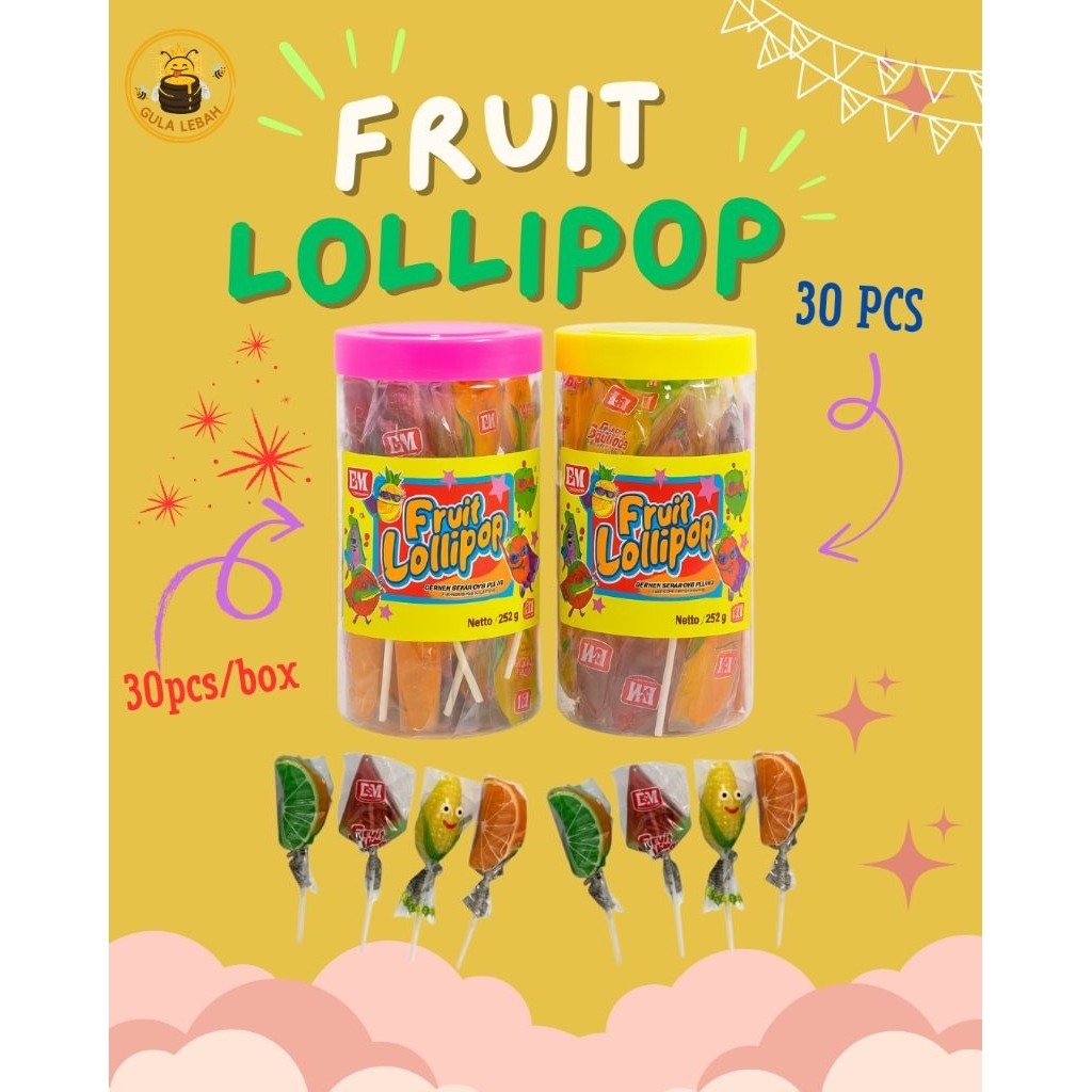 Permen Lolipop Tekstur Keras Bentuk Buah Isi 30Pcs Halal