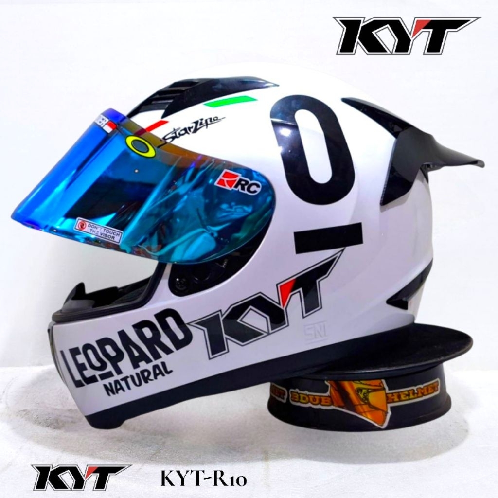 Helm KYT r10 White Leopard paket ganteng Original KYT