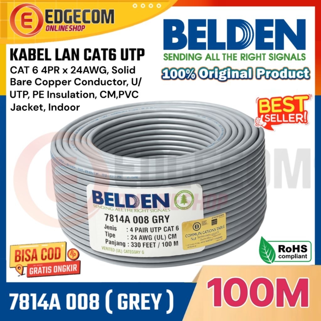 Belden Kabel LAN UTP CAT6 100 Meter / 330ft 7814A GREY Cable Network LAN CAT.6 Original Belden