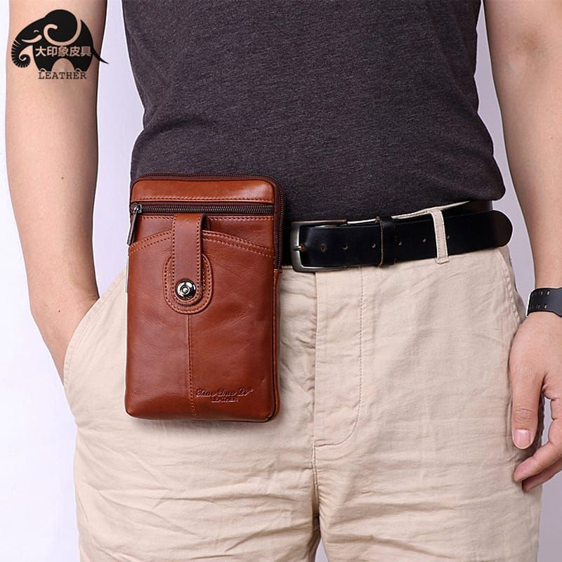 Tas Pinggang Pria Tas Selempang & Sabuk Bahan Kulit Sapi Premium bisa Buat Tas HP