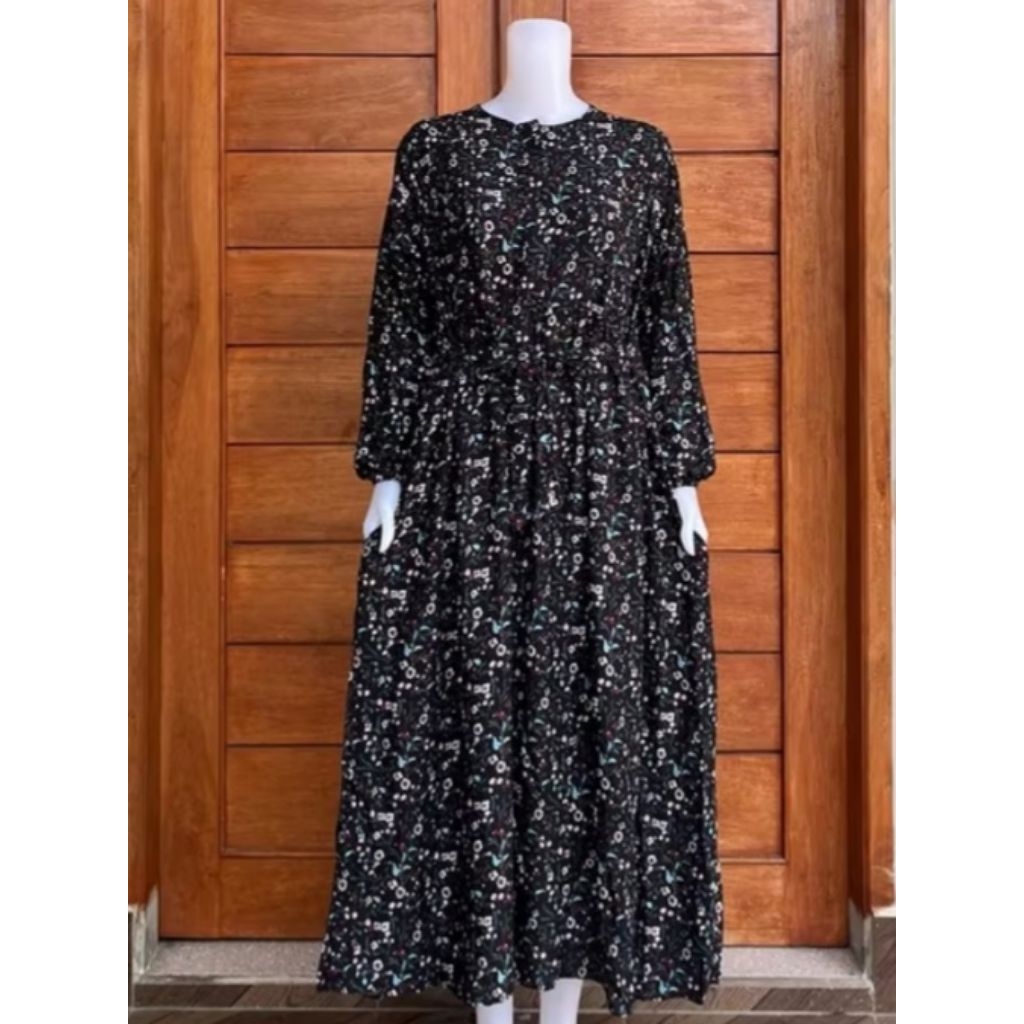 MIDI DRESS RAYON PREMIUM | GAMIS MIDI MOTIF BUNGA-BUNGA