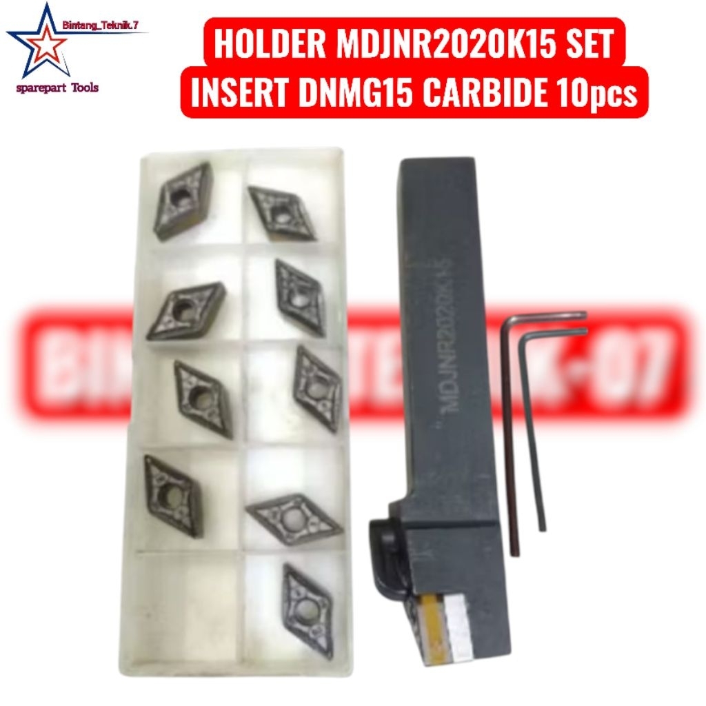 holder bubut luar rata kanan MDJNR2020k15 set insert carbide DNMG150608 iscar 10pcs