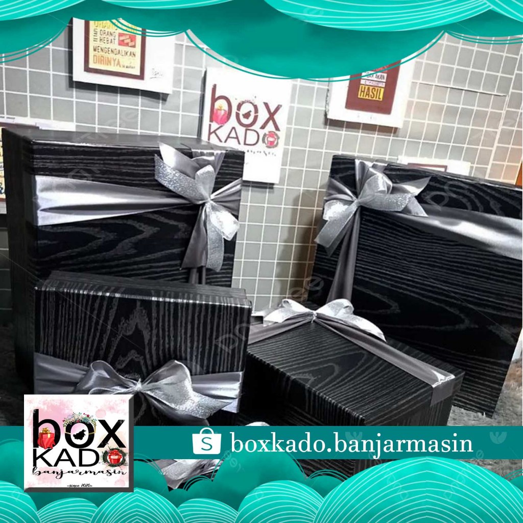 Box Kado Hitam Serat Silver pita gray By box Kado Banjarmasin