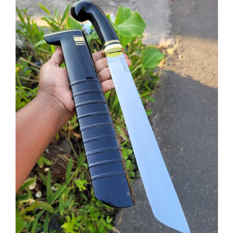 Pisau Sembelih 30,2 cm Baja ELMAX Powder Metalurgy, Handle dan Warangka Full Tanduk Kebo Hitam