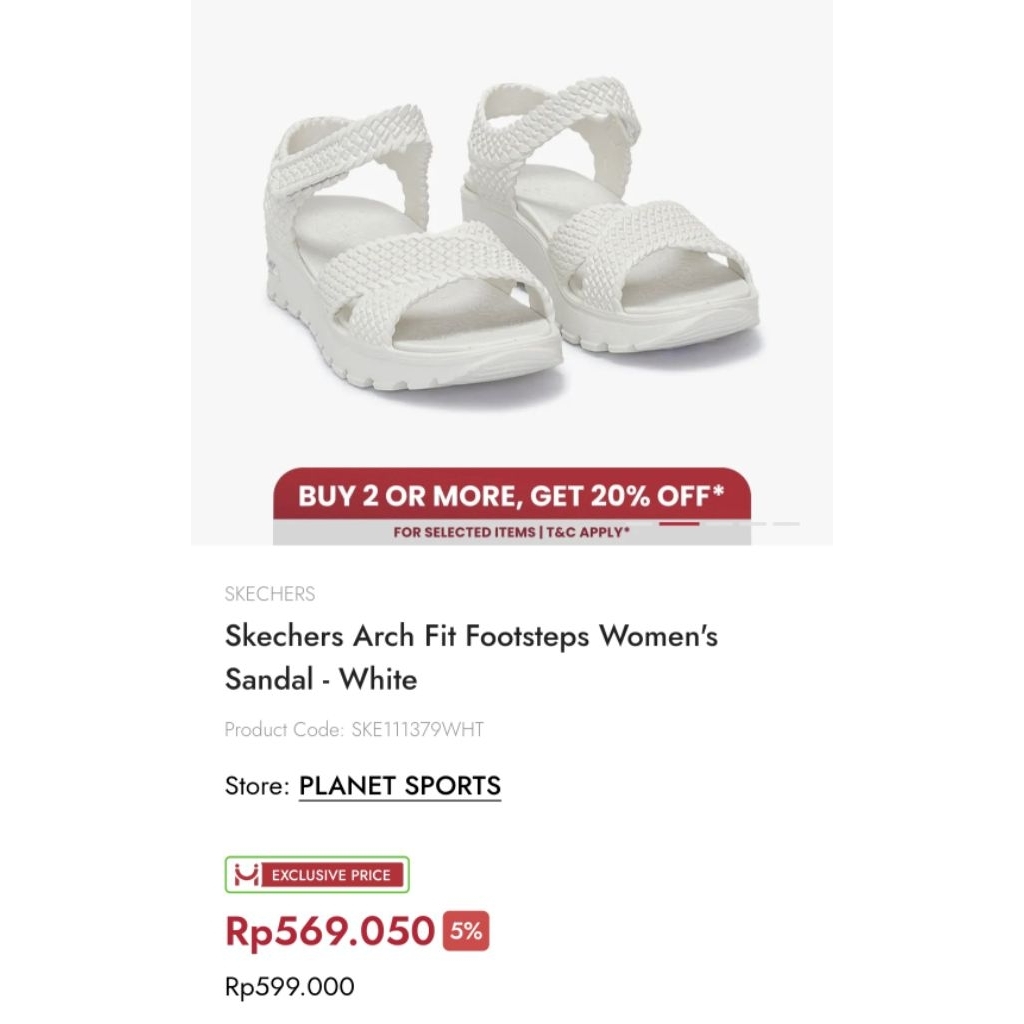 Skechers Arch Fit Footsteps Women's sepatu sandal white (preloved like new size 39)